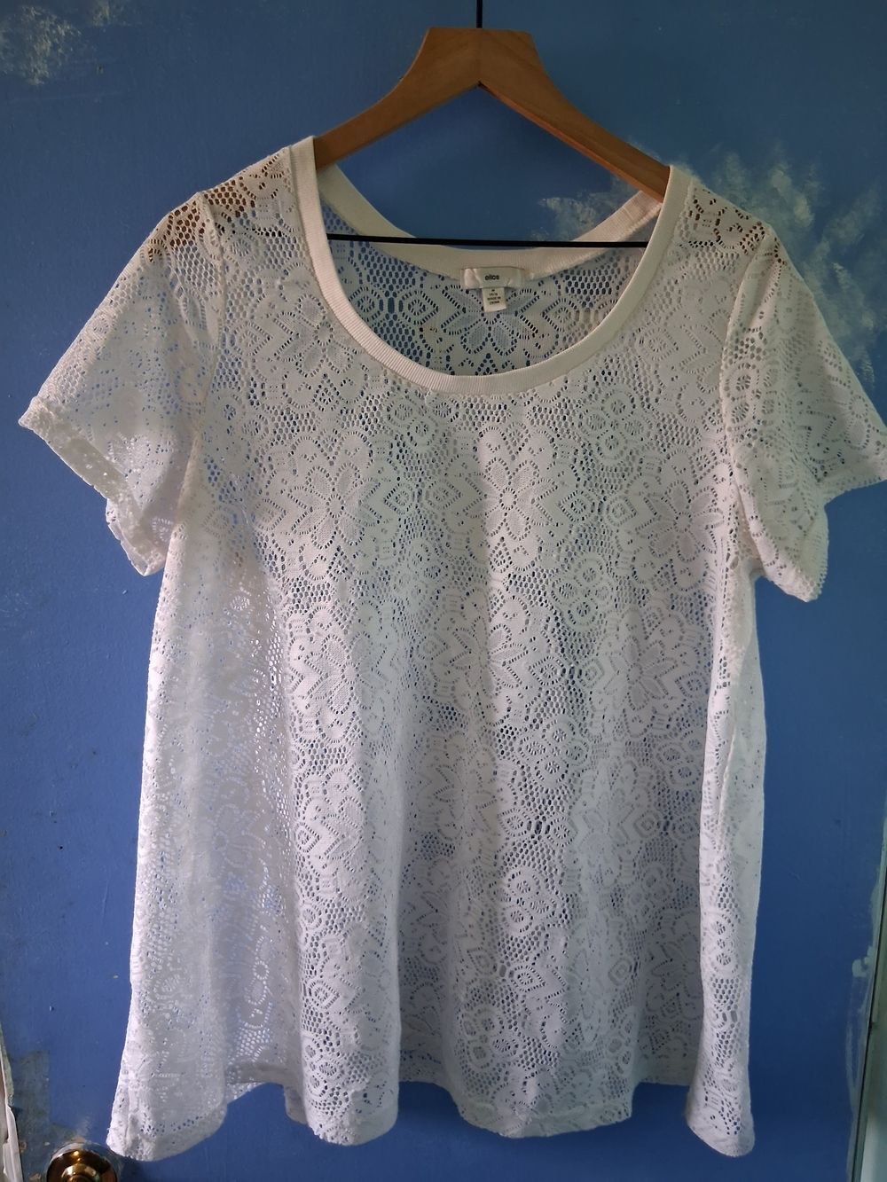 ellos White Floral Lace Short Sleeve Tunic